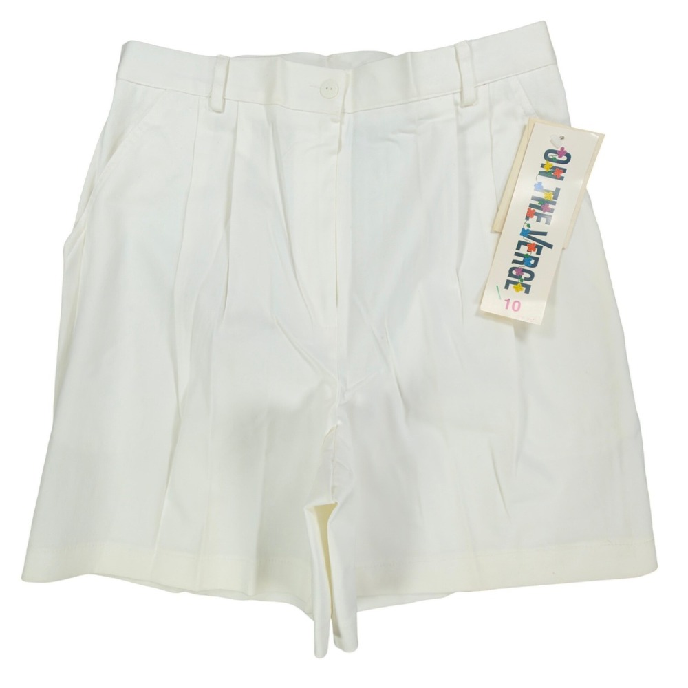 ON THE VERGE Vintage 90s Pleated Shorts Women 10 White Cotton Blend NWT USA
